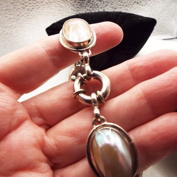 MASSIVE CITRINE & BLUE TOPAZ GEMS & MOBE PEARLS BEZEL SET STERLING BRACELET 30 - Picture 6 of 6